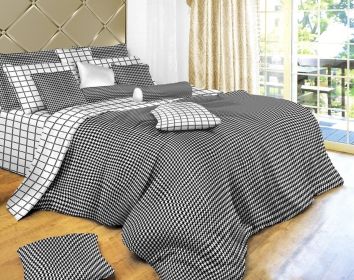 Queen Size Duvet Cover Sheets Set, Black & White Check
