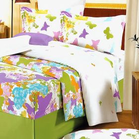Blancho Bedding - [Green Purple Butterflies] 100% Cotton 5PC Comforter Set (King Size)