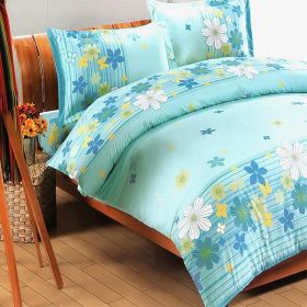 Blancho Bedding - [Turquoise Flowers] 100% Cotton 4PC Comforter Set (Twin Size)