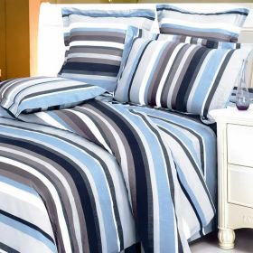 Blancho Bedding - [Blue Purple Stripes] 100% Cotton 4PC Duvet Cover Set (King Size)(Comforter not included)