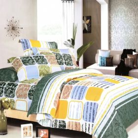 Blancho Bedding - [Green Blocks] 100% Cotton 3PC Duvet Cover set (Twin Size)(Comforter not included)
